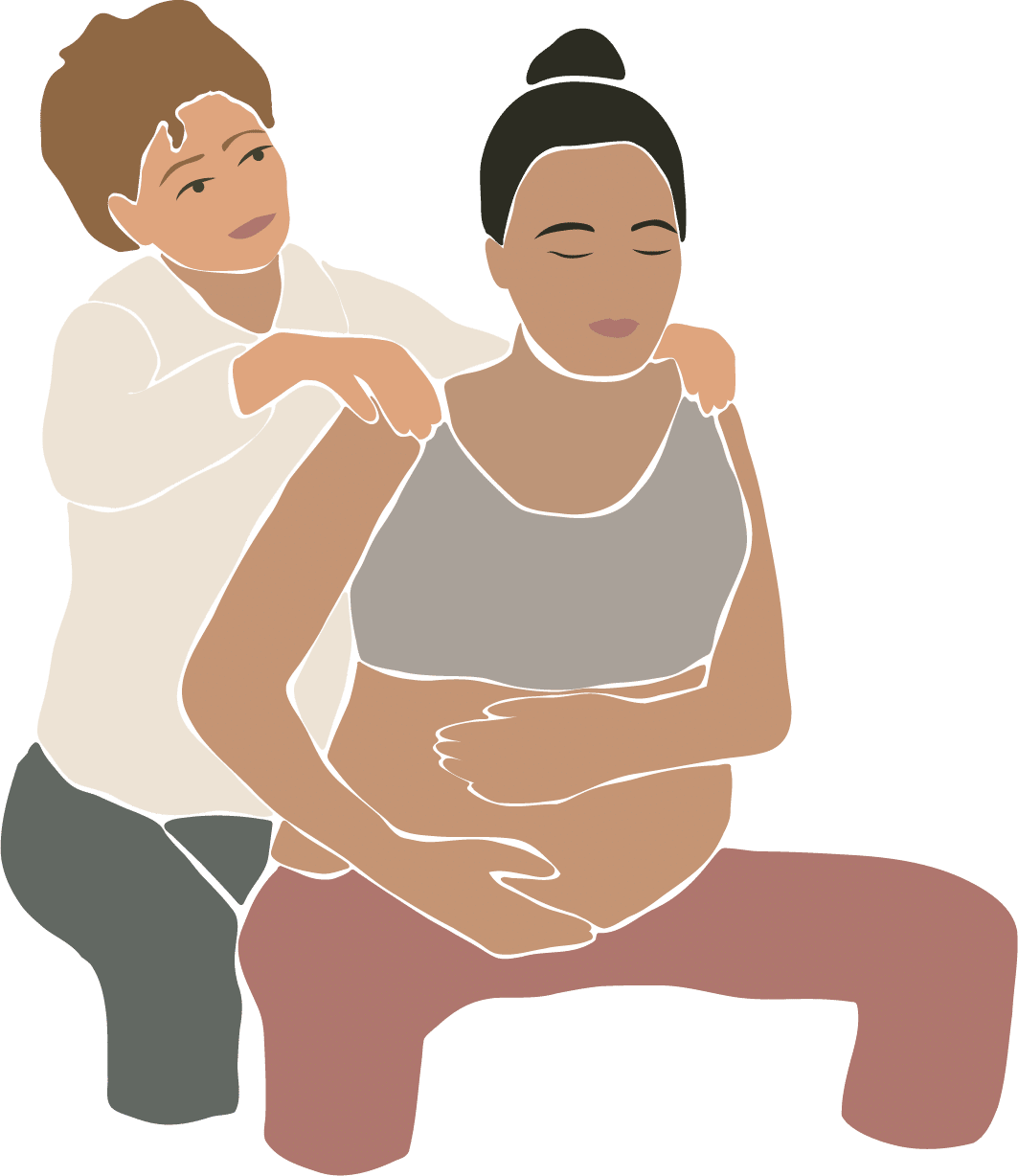 fødselsterapeut og fødende kvinde